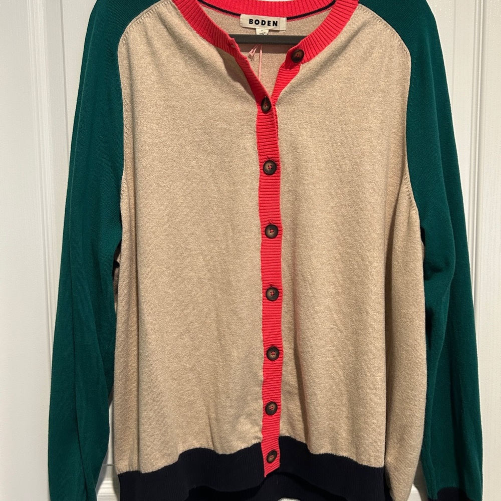 Boden Women's Beige, Green, and Red Cardigan
